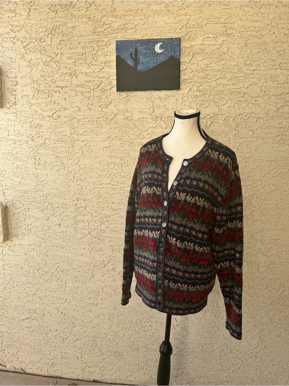 Talbots Multicolor Fair Isle Button-Front Cardigan - Red, Green, Navy